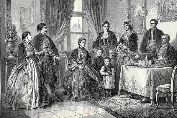 Slavljenje slave u beogradskoj porodici 1867, autor crteža Felix Kanitz